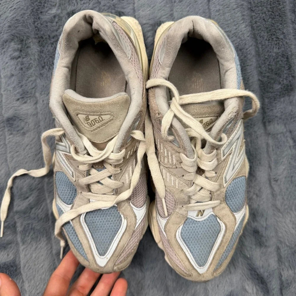 New Balance 9060 Tan Light Blue Grey Suede Mesh Sneakers U9060FNA Mens 7.5